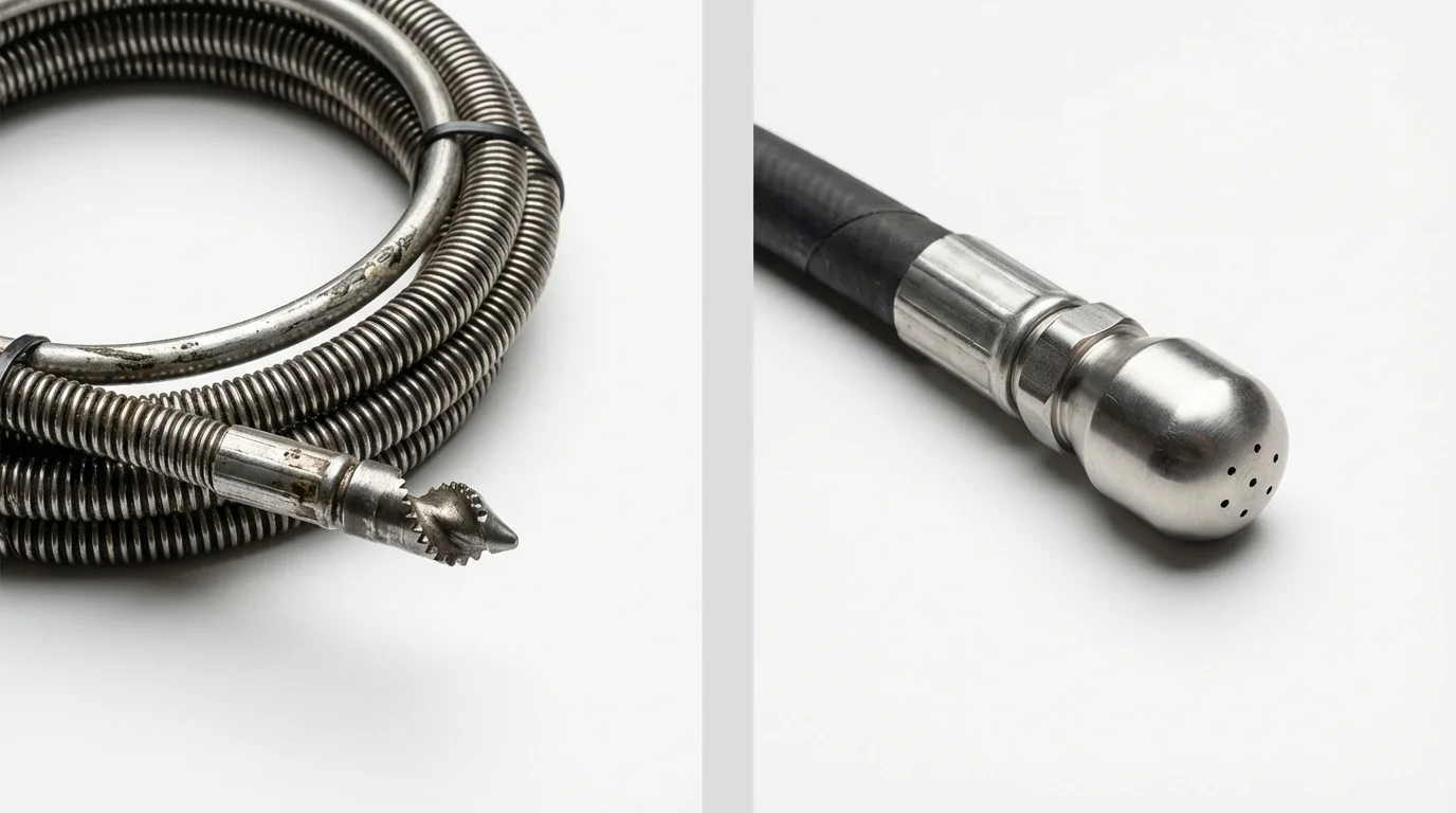 Drain snake cable and hydro jetting nozzle used for drain cleaning in Stevensville, MT