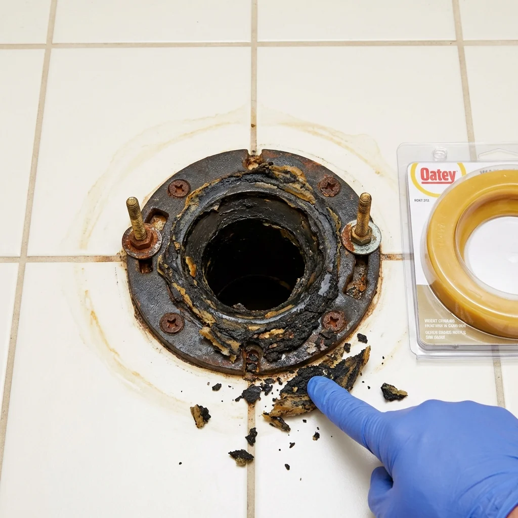 Failed wax ring showing water seepage at the base of a toilet in a Stevensville, MT home